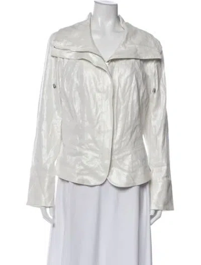 Pre-owned Lafayette 148 Linen Biker Jacket In Neutral