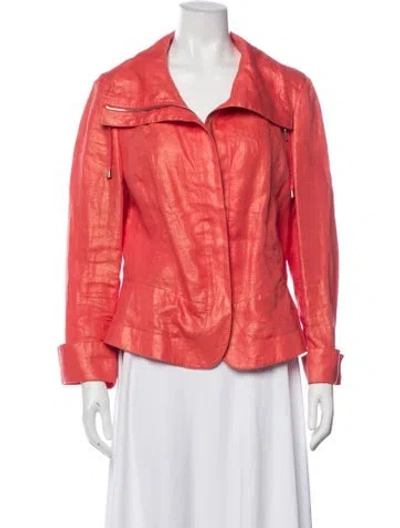 Pre-owned Lafayette 148 Linen Biker Jacket In Orange