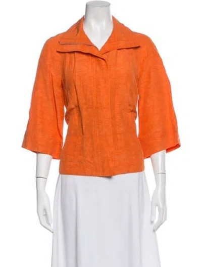 Pre-owned Lafayette 148 Linen Biker Jacket In Orange
