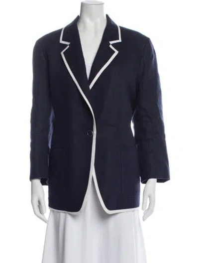 Pre-owned Lafayette 148 Linen Blazer In Blue