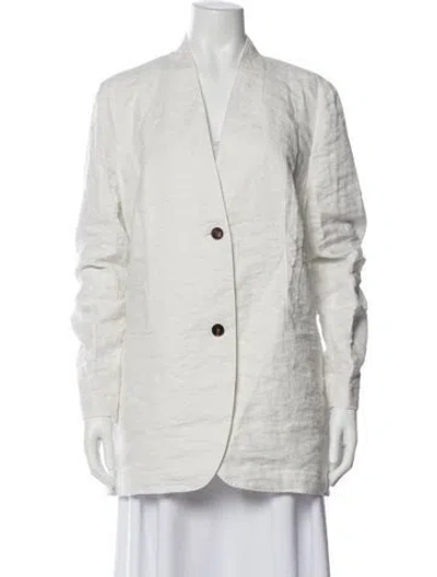 Pre-owned Lafayette 148 Linen Blazer In White