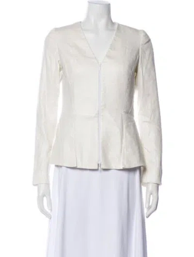 Pre-owned Lafayette 148 Linen Blazer In White