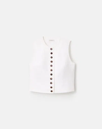 Lafayette 148 Linen Button Front Sleeveless Blouse In White