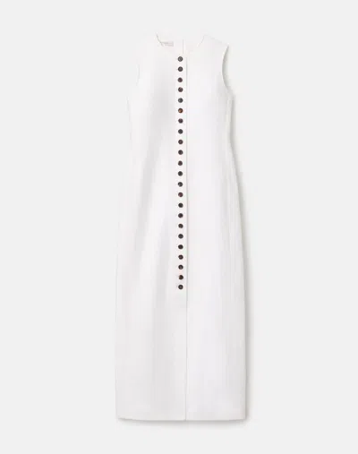 Lafayette 148 Linen Buttoned Sleevless Maxi Dress In White