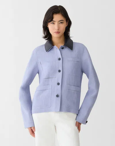 Lafayette 148 Linen Canvas Convertible Button Front Jacket In Blue