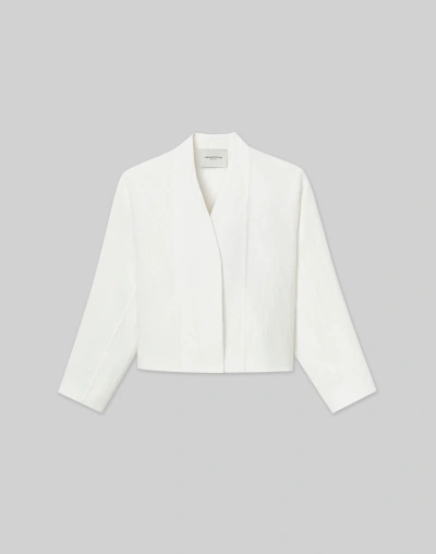 Lafayette 148 Linen Collarless Open Front Jacket In White