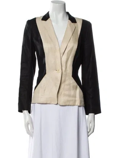 Pre-owned Lafayette 148 Linen Colorblock Pattern Blazer In Neutral