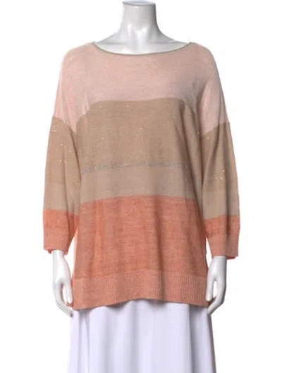 Pre-owned Lafayette 148 Linen Colorblock Pattern Sweater In Pink