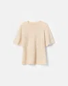 Lafayette 148 Linen Cotton Short Sleeve Pullover Sweater In Ecru Melange