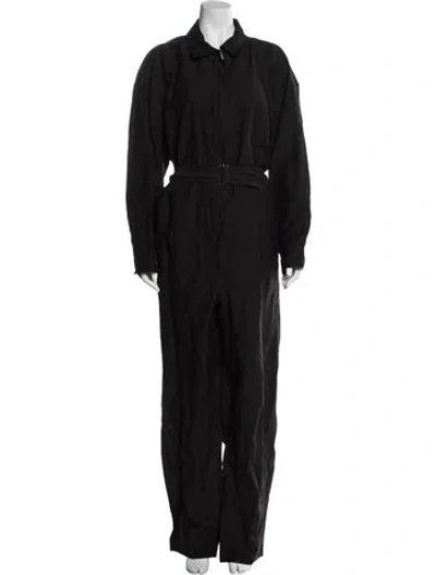 Pre-owned Lafayette 148 Linen Crew Neck Jumpsuit W/ Tags In Black