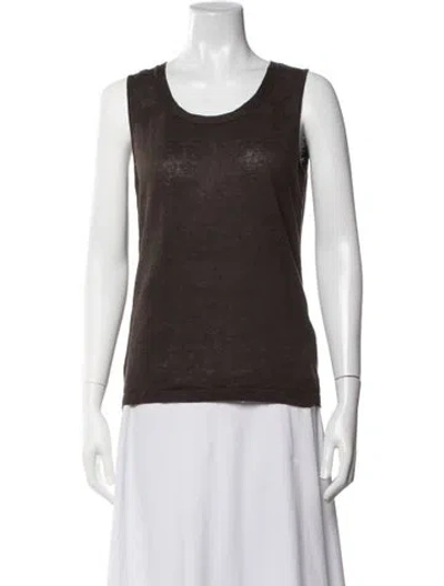 Pre-owned Lafayette 148 Linen Crew Neck Sweater In Brown
