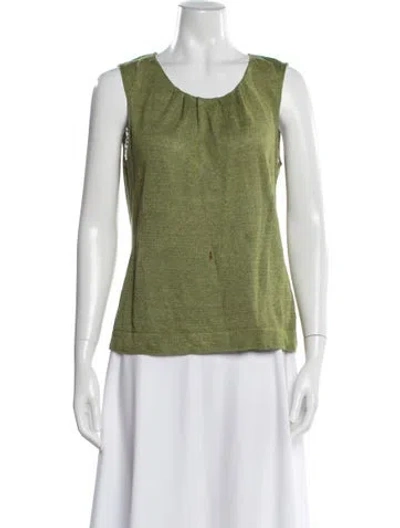 Pre-owned Lafayette 148 Linen Crew Neck Sweater In Green