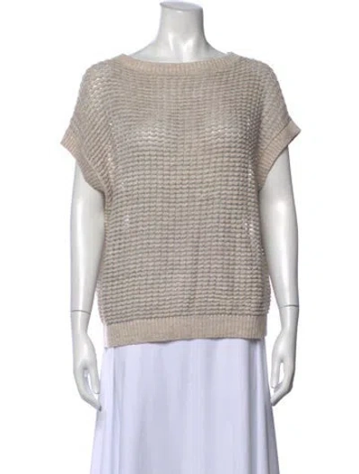 Pre-owned Lafayette 148 Linen Crew Neck Sweater In Metallic/neutrals