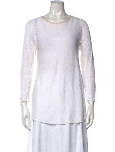 Pre-owned Lafayette 148 Linen Crew Neck Sweater In White