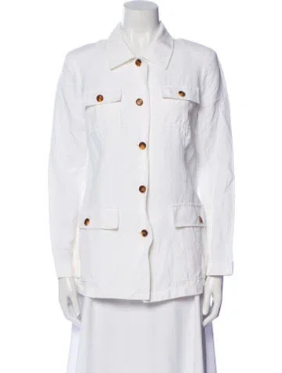 Pre-owned Lafayette 148 Linen Denim Jacket In White