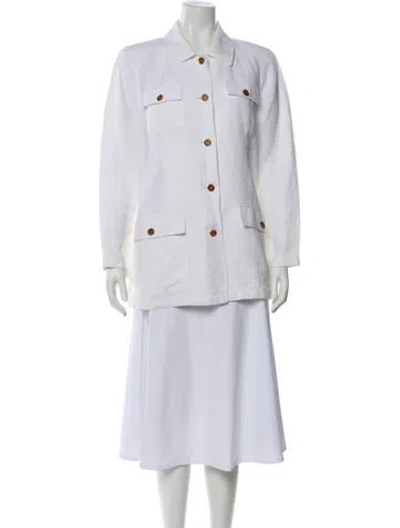 Pre-owned Lafayette 148 Linen Denim Jacket In White