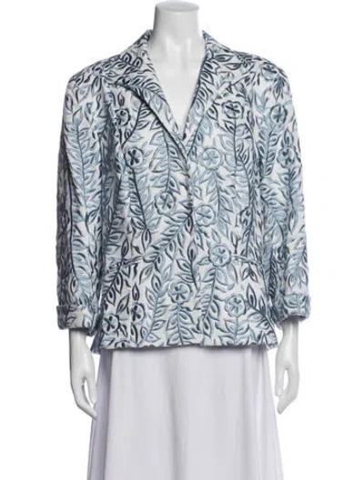 Pre-owned Lafayette 148 Linen Floral Print Blazer In Multi