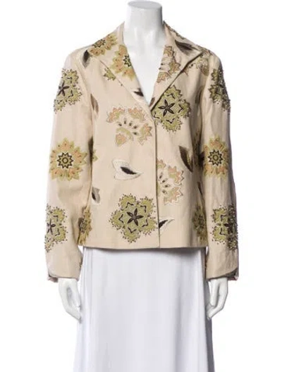 Pre-owned Lafayette 148 Linen Floral Print Blazer In Neutral