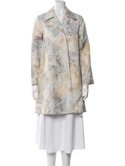 Pre-owned Lafayette 148 Linen Floral Print Coat W/ Tags In Neutral