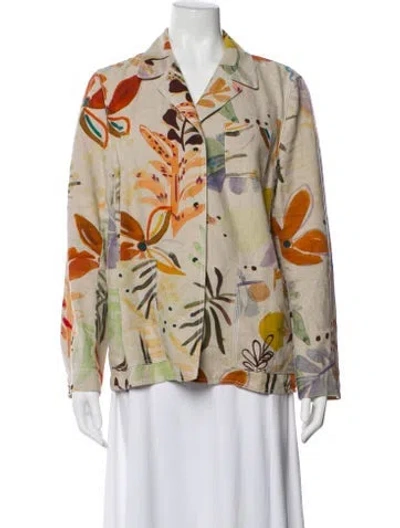 Pre-owned Lafayette 148 Linen Floral Print Evening Jacket In Neutral