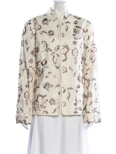 Pre-owned Lafayette 148 Linen Floral Print Jacket In Neutral