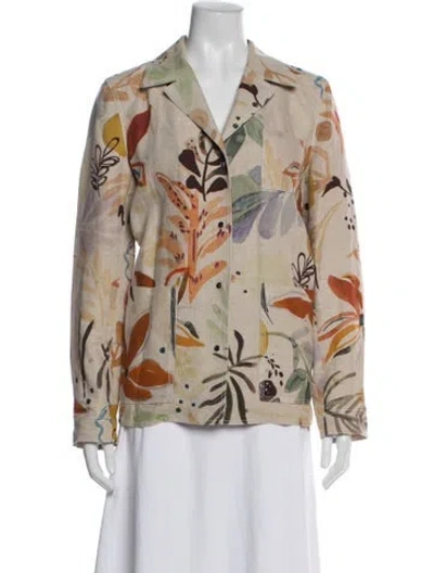 Pre-owned Lafayette 148 Linen Floral Print Jacket In Neutral