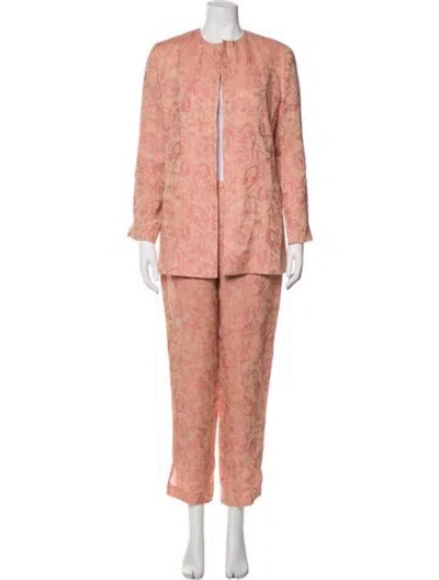 Pre-owned Lafayette 148 Linen Floral Print Pantsuit In Pink