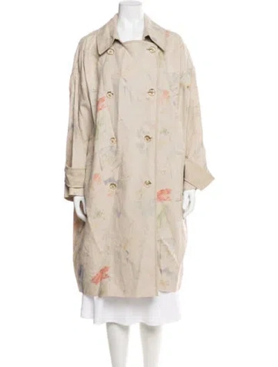 Pre-owned Lafayette 148 Linen Floral Print Trench Coat In Neutral
