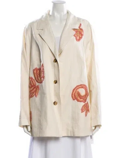 Pre-owned Lafayette 148 Linen Graphic Print Blazer In Neutral