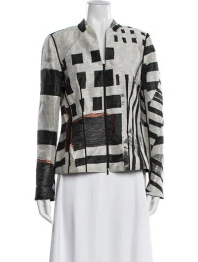 Pre-owned Lafayette 148 Linen Graphic Print Jacket In Neutral