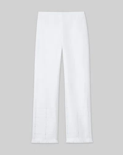 Lafayette 148 Linen Hand Ajour & Fringe Gates Ankle Trouser In White