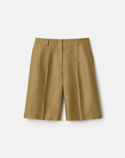 Lafayette 148 Linen High Rise Wide Leg Shorts In Green