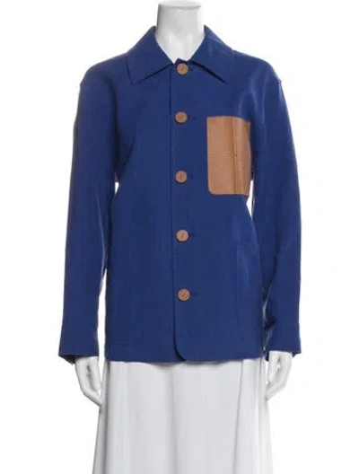 Pre-owned Lafayette 148 Linen Jacket In Blue