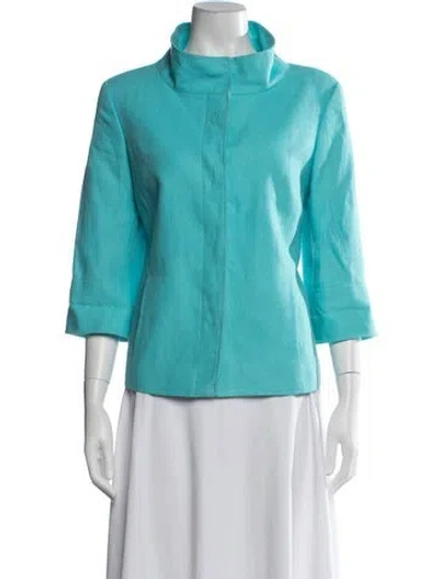 Pre-owned Lafayette 148 Linen Jacket In Blue