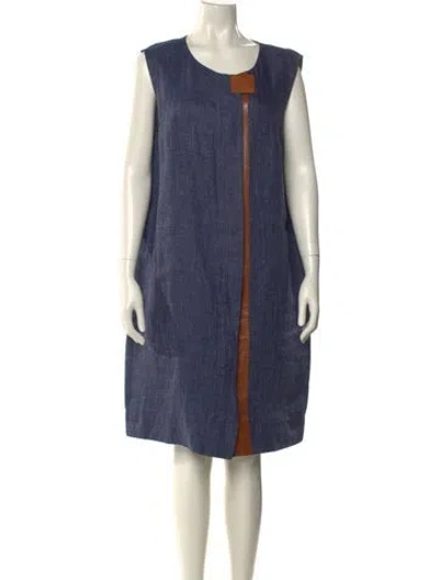 Pre-owned Lafayette 148 Linen Knee-length Dress In Blue