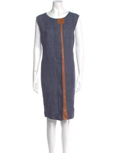 Pre-owned Lafayette 148 Linen Knee-length Dress In Blue