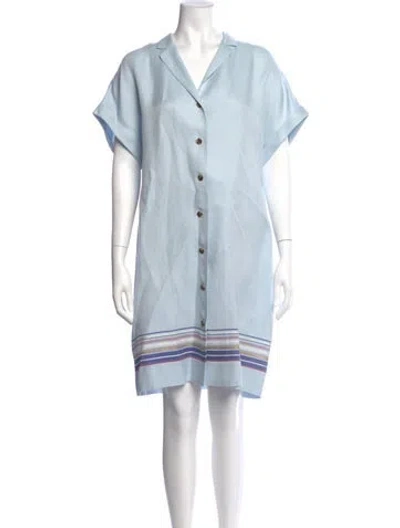 Pre-owned Lafayette 148 Linen Knee-length Dress In Blue