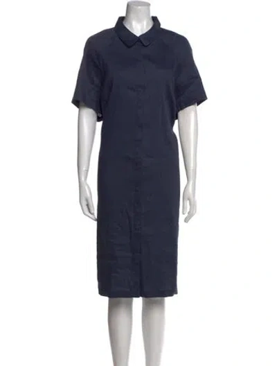 Pre-owned Lafayette 148 Linen Knee-length Dress In Blue