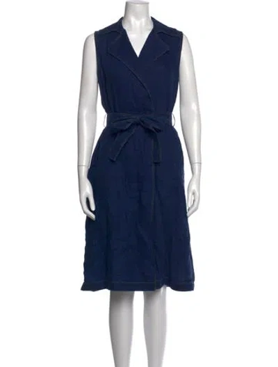 Pre-owned Lafayette 148 Linen Knee-length Dress In Blue