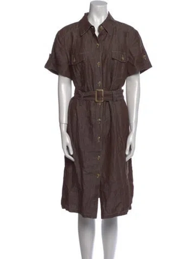 Pre-owned Lafayette 148 Linen Knee-length Dress In Brown