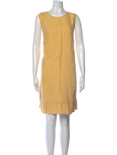 Pre-owned Lafayette 148 Linen Knee-length Dress In Gold