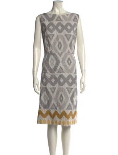 Pre-owned Lafayette 148 Linen Knee-length Dress In Gray