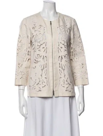 Pre-owned Lafayette 148 Linen Lace Pattern Jacket In Neutral