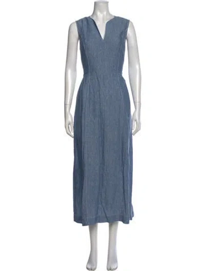 Pre-owned Lafayette 148 Linen Long Dress In Blue