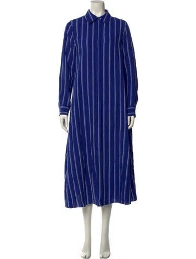 Pre-owned Lafayette 148 Linen Long Dress In Blue