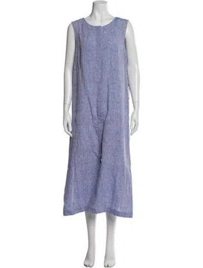 Pre-owned Lafayette 148 Linen Long Dress In Blue