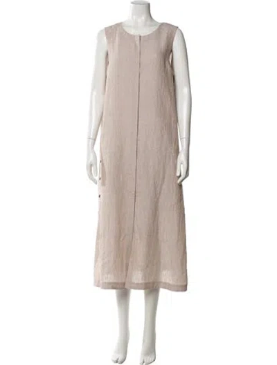 Pre-owned Lafayette 148 Linen Long Dress In Neutral