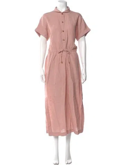 Pre-owned Lafayette 148 Linen Long Dress In Pink