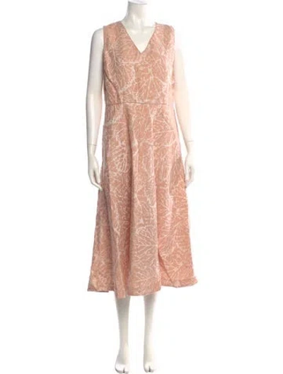 Pre-owned Lafayette 148 Linen Long Dress In Pink