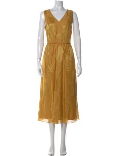 Pre-owned Lafayette 148 Linen Long Dress In Yellow